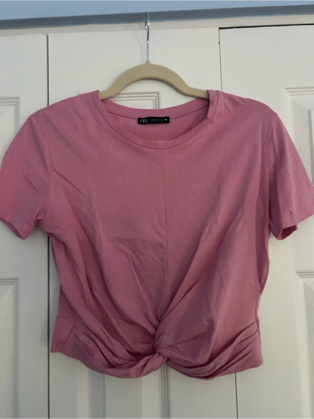 Zara Pink Twist-Front Crop Top